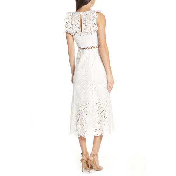 SAM EDELMAN Midi Dress White Lace Eyelet NWT 12 - Picture 3 of 10